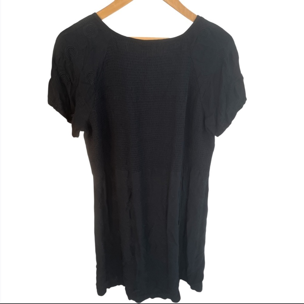 J.Jill Embroidered Black Short Sleeve Mini Dress